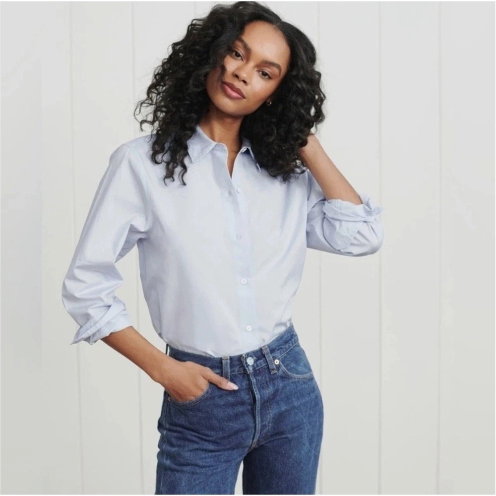 JENNI‎ KAYNE Classic Cotton Button-up Shirt In French Blue, XS